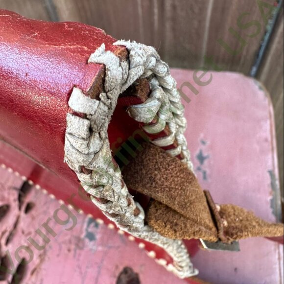 Vintage Mexican Red & White Leather Shoulder Bag Purse - Picture 7 of 14